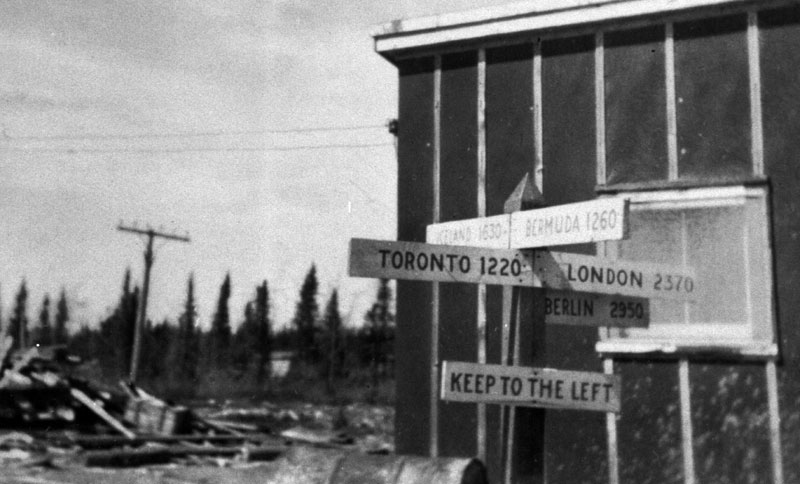 Photo: Signpost at Gander Airport, Newfoundland, 1942