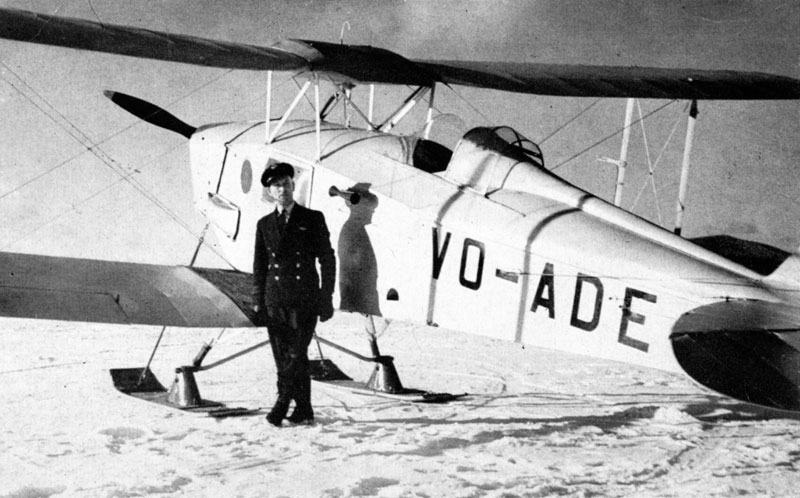 Photo: One of Ferry Command's ski-equipped search and rescue deHavilland Moth, with Captain Joe Gilmore ready to fly out from the Gander base.